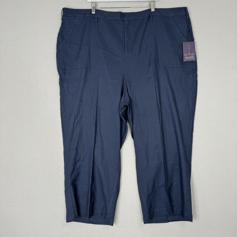 NYDJ Womens Pants 26W Navy Blue Linen Blend Wide Leg‎ Cropped Cargo Stretch